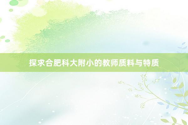 探求合肥科大附小的教师质料与特质